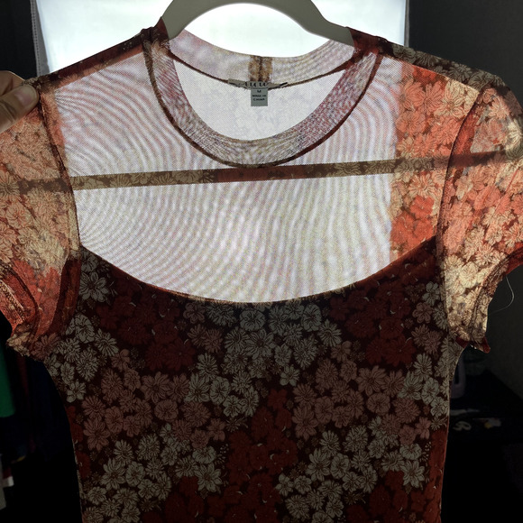 Whimsy Fairy Floral Mesh Dress Women Medium Sheer Pleated Midi Y2K Boho Peasant - Picture 15 of 16